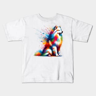 Colorful Abstract American Eskimo Dog in Splash Art Kids T-Shirt